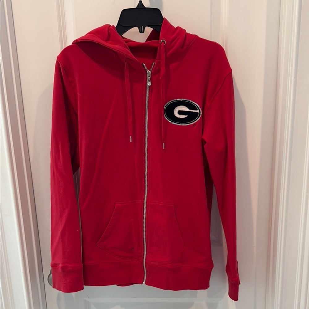 Red Zip-Up Hoodie with Emblem